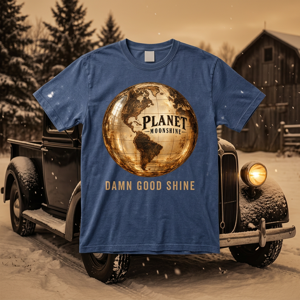 Indigo Planet Moonshine globe logo t-shirt