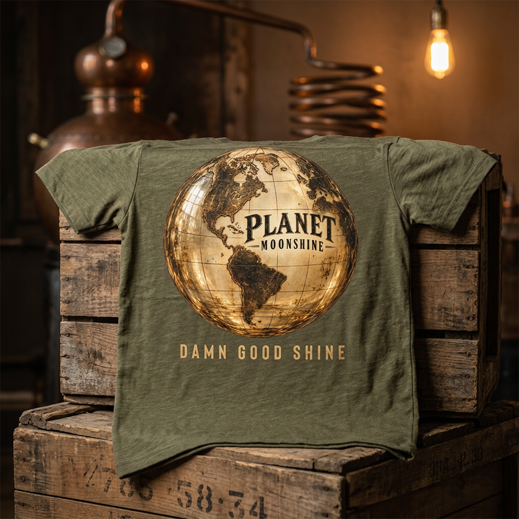 Olive Planet Moonshine globe logo t-shirt