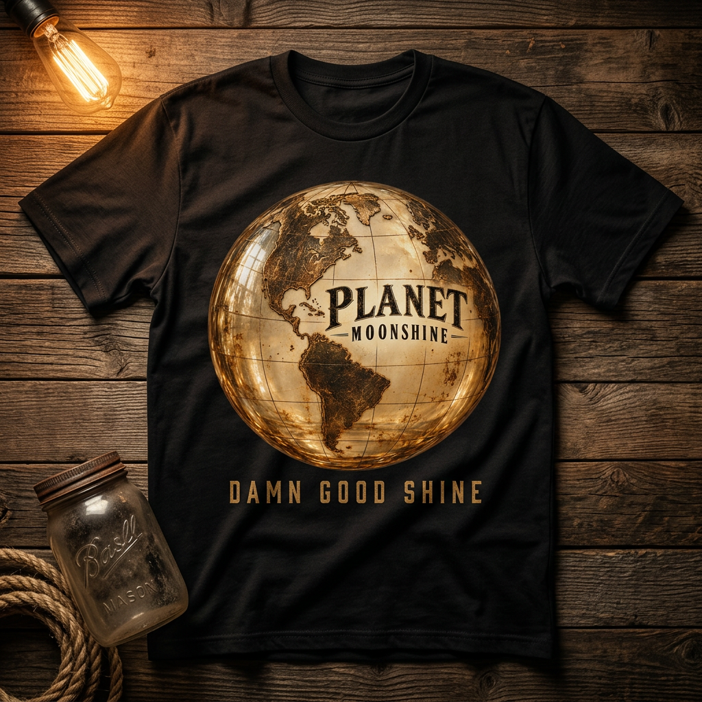 Black Planet Moonshine globe logo t-shirt