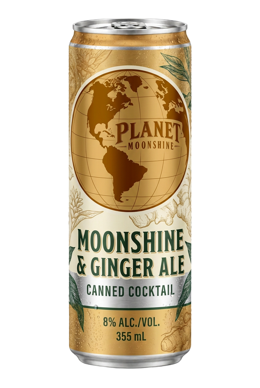 Planet Moonshine and Ginger Ale canned cocktail
