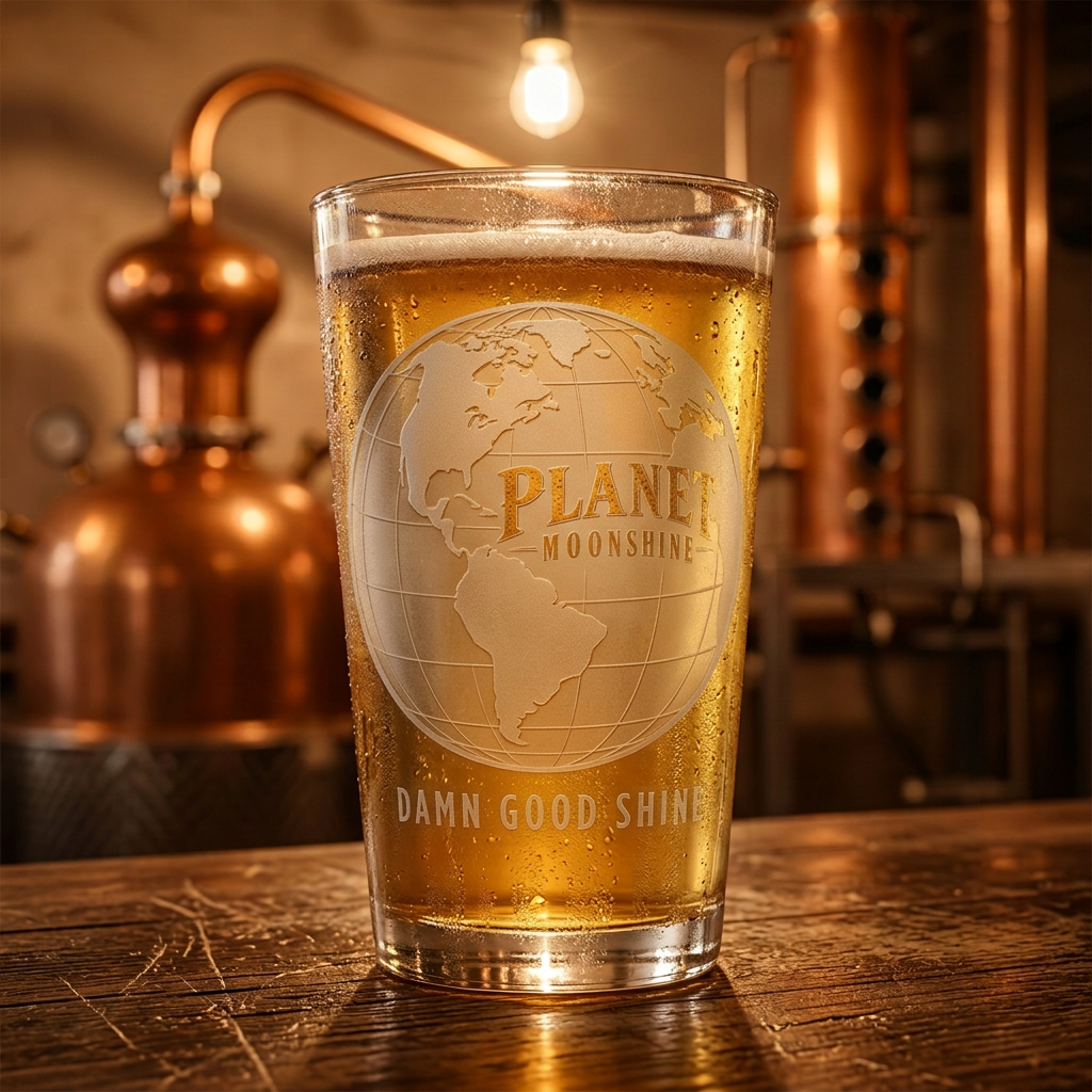 Planet Moonshine pint beer glass