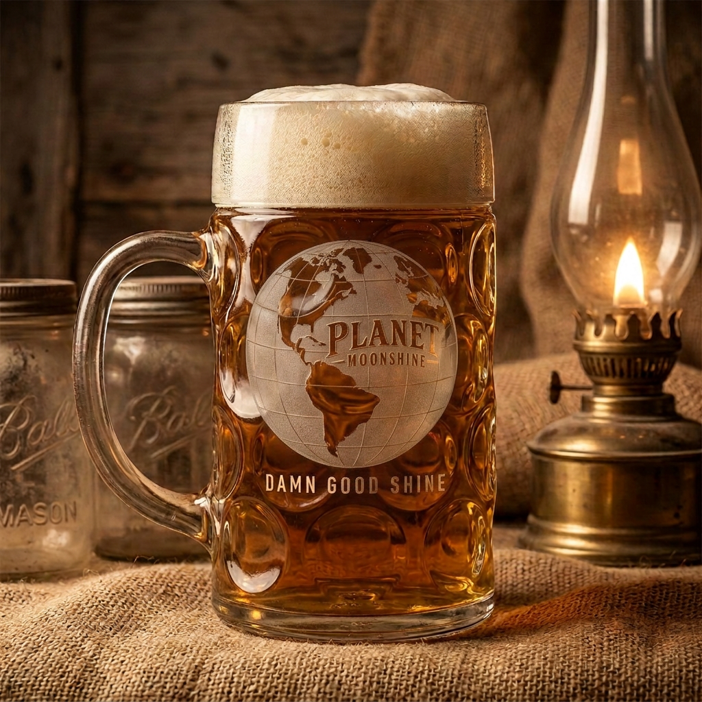 Planet Moonshine dimpled beer stein
