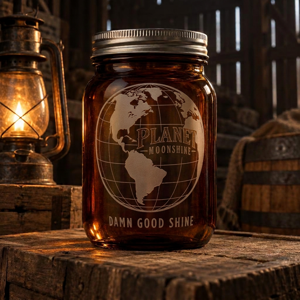 Amber Planet Moonshine mason jar with metal lid