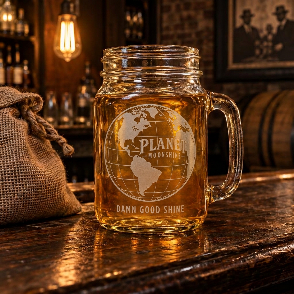 Clear Planet Moonshine mason jar mug with handle