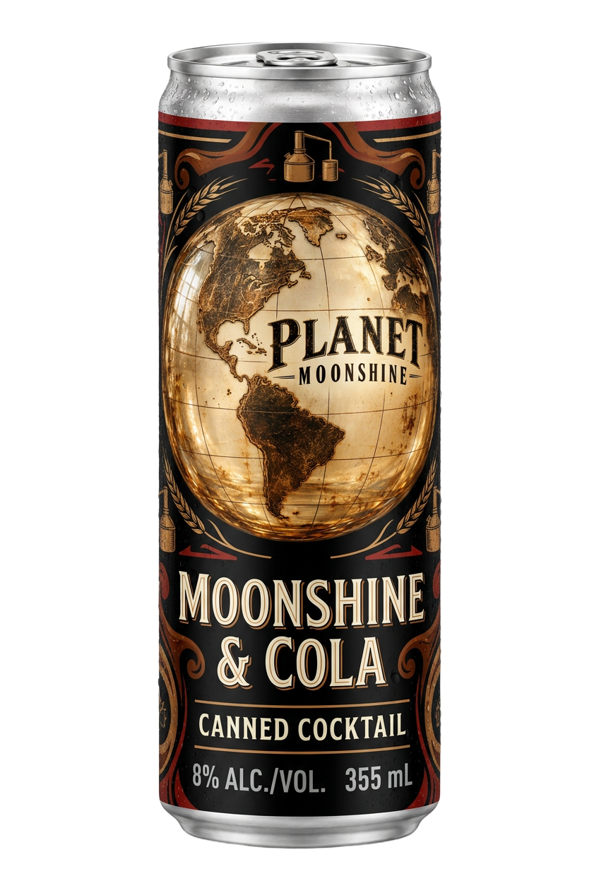 Planet Moonshine and Cola canned cocktail